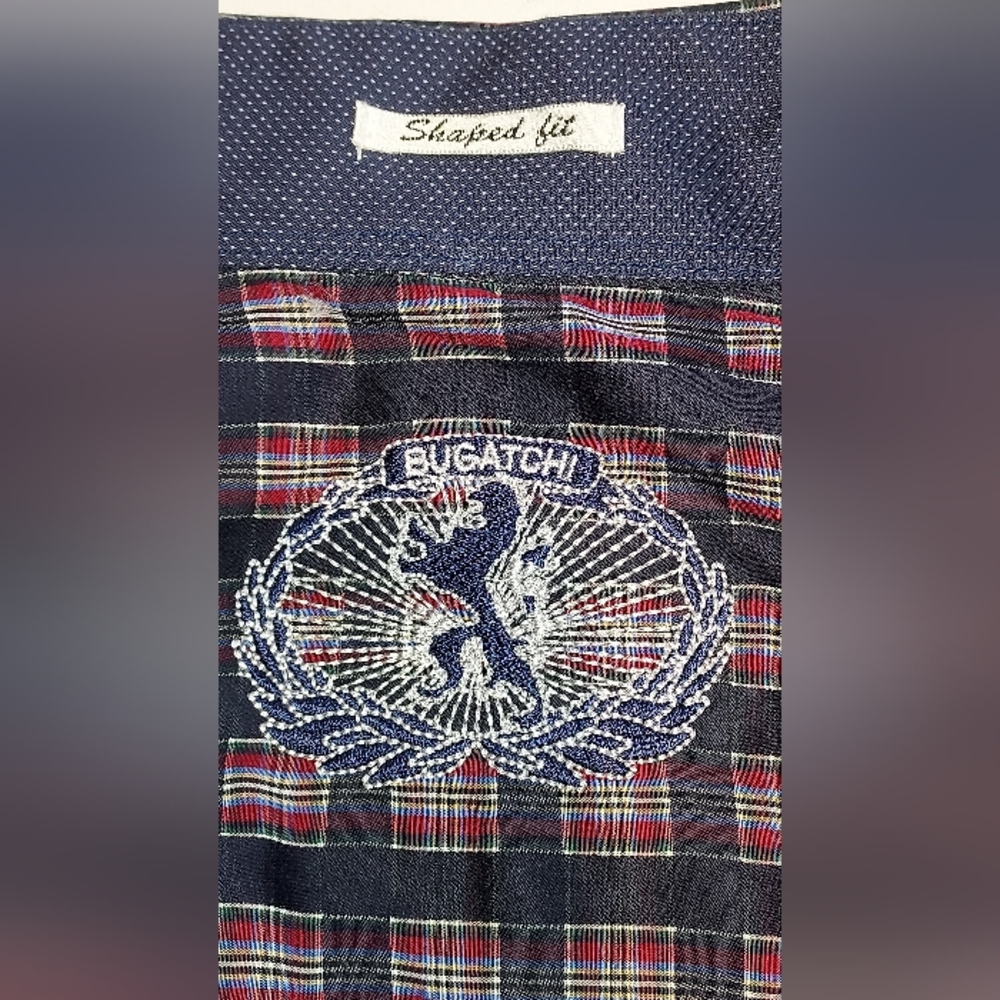Bugatchi Blue With Multi Colored Squares Collared… - image 5